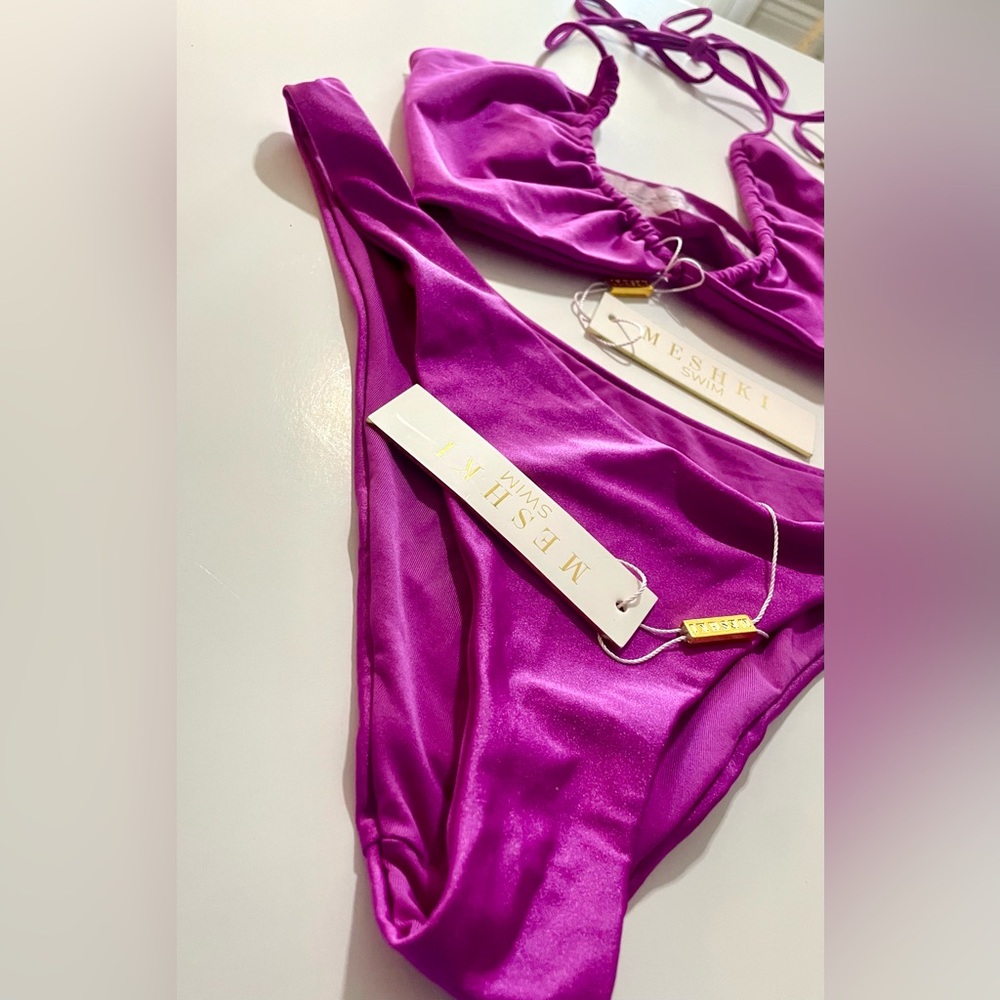 NWT Meshki Andie Ruched String Side Bikini Briel Swimsuit Size XL - Picture 3 of 8